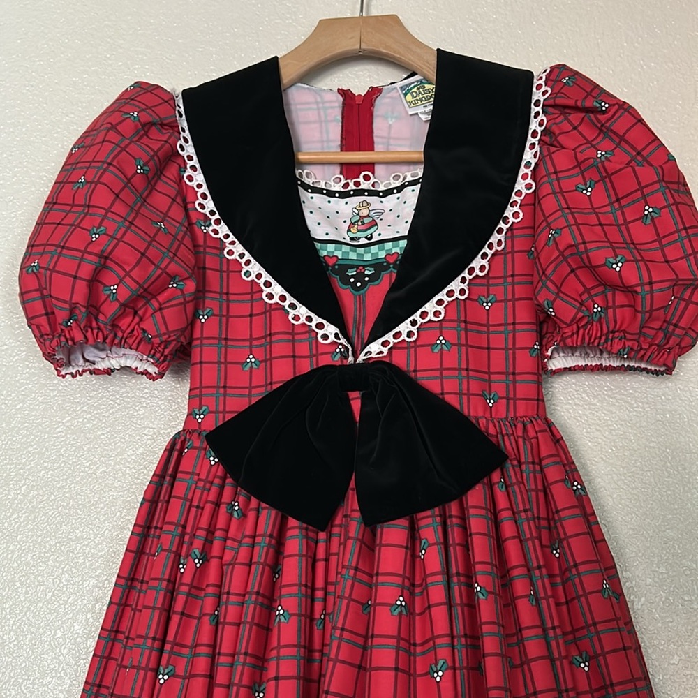 Daisy Kingdom Factory Made Red Plaid Christmas Holiday Dress Angel Bunny Size 8
